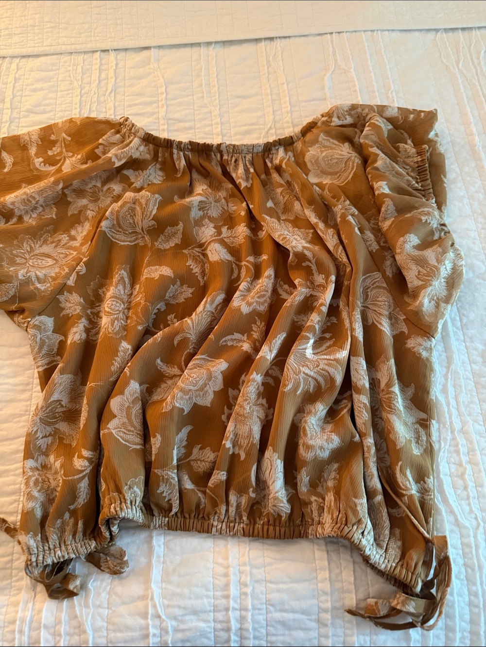 LOFT Rust Floral Cropped Off-Shoulder Top - Picture 2 of 5
